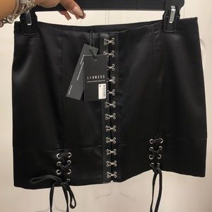 Black mini satin skirt